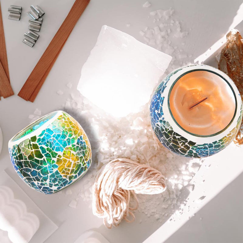 Rancco Glass Votive Candle Holder for Tealight  Romantic Mosaic Cracked Candle Holder  Candle Lamp Aromatherapy Candlescape Bowl for Valentine's Thanksgiving  Christmas Table Centerpiece  Party Decor - Image 4